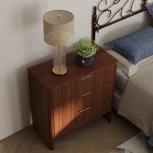 Nightstand with Drawers, Bedside Table Mid-Modern Side Table Large Capacity Storage Organizer for Bedroom, Living Room, Walnut in Kuwait