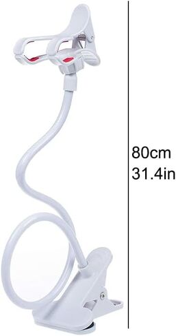 Cell Phone Clip Bed Stand Holder, Thick Alloy Flexible Arm with Grip Flexible Long Arm Gooseneck Bracket Mount Clamp for Phone Home Office Hands-Free Video Calls, White in Saudi Arabia