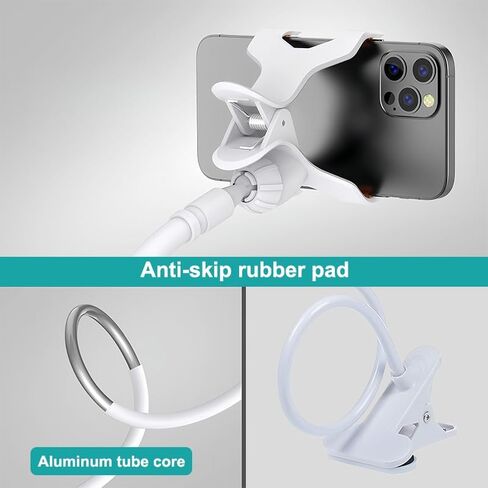 Cell Phone Clip Bed Stand Holder, Thick Alloy Flexible Arm with Grip Flexible Long Arm Gooseneck Bracket Mount Clamp for Phone Home Office Hands-Free Video Calls, White in Saudi Arabia