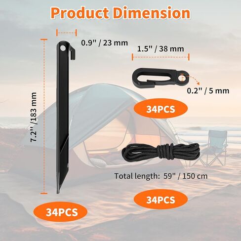102 قطعة من أوتاد الخيمة والحبال، أوتاد بلاستيكية قابلة للنفخ على الأرض مع خطافات وحبال وإكسسوارات بديلة لخيام التخييم والفخاخ والشاطئ والحديقة الخارجية وديكورات العطلات in Kuwait
