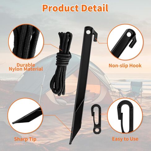 102 قطعة من أوتاد الخيمة والحبال، أوتاد بلاستيكية قابلة للنفخ على الأرض مع خطافات وحبال وإكسسوارات بديلة لخيام التخييم والفخاخ والشاطئ والحديقة الخارجية وديكورات العطلات in Kuwait