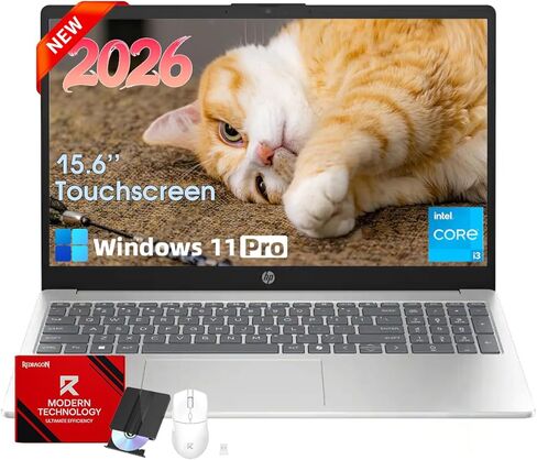 كمبيوتر محمول HP 15.6 2026، ذاكرة وصول عشوائي 16 جيجابايت، محرك أقراص SSD 512 جيجابايت، شاشة لمس مضادة للوهج مقاس 15.6 بوصة، نظام التشغيل Windows 11 Pro، مساعد AI، Intel الجيل الثالث عشر Core i3 (يصل إلى 4.5 جيجا هرتز)، مع ملحق حاصل على براءة اختراع in Kuwait