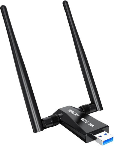 محول واي فاي 6 USB للكمبيوتر المكتبي، محول الشبكة اللاسلكية AX1800 مع 2.4 جيجا هرتز، 5 جيجا هرتز، هوائي مزدوج النطاق 5 ديسيبل عالي الكسب، WPA3، يدعم Windows 11/10 in Kuwait