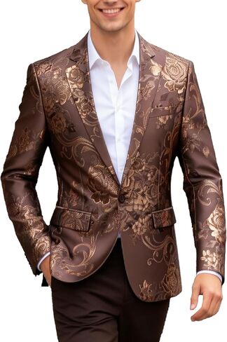 UNINUKOO Mens Suit Jacket Paisley Notch Lapel 1 Button Stylish Funky Party Dinner Tuxedo Blazer Jacket in Saudi Arabia