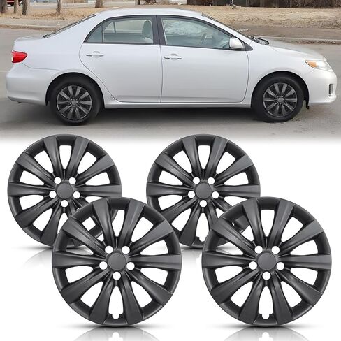 مجموعة أغطية إطارات WolfX مقاس 16 بوصة مكونة من 4 غطاء حافة عجلة لسيارة Toyota Corolla 2009-2025 (متضمنة لسيارة Toyota Matrix 2009-2014) (تناسب فقط المحور الفولاذي) استبدال غطاء محور حافة العجلة من مادة ABS+PC، أسود غير لامع 2 in Kuwait