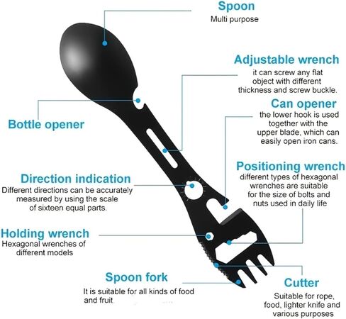 Multifunctional Camping Fork Stainless Steel Fork Spoon Bottle Opener Combination Camping Equipment Suitable for Hiking in Saudi Arabia