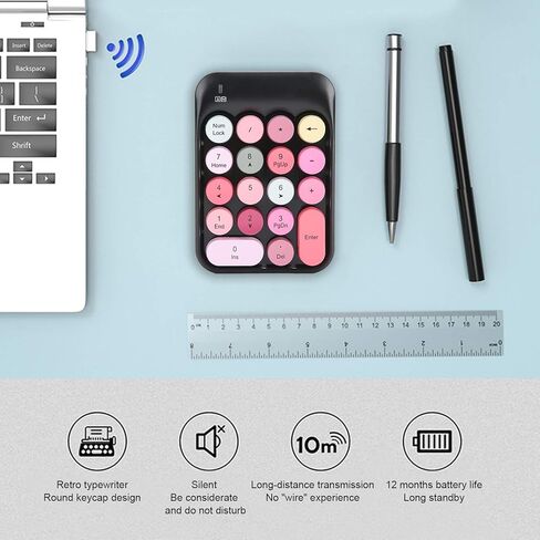 لوحات أرقام Tangxi Wire أقل، لوحة مفاتيح رقمية ملونة لطيفة، 18 مفتاحًا USB 2.4G ملحقات غطاء مفاتيح مستديرة، لوحة أرقام محمولة للمحاسبة المالية لسطح المكتب والكمبيوتر الشخصي (أسود) in Kuwait
