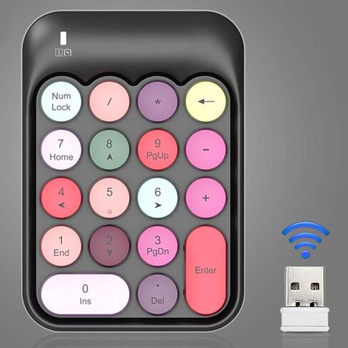 لوحات أرقام Tangxi Wire أقل، لوحة مفاتيح رقمية ملونة لطيفة، 18 مفتاحًا USB 2.4G ملحقات غطاء مفاتيح مستديرة، لوحة أرقام محمولة للمحاسبة المالية لسطح المكتب والكمبيوتر الشخصي (أسود) in Kuwait