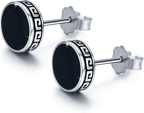 CUOKA MIRACLE Black Onyx Studs Earring 925 Sterling Silver Black Onyx Round Gemstone Stud Earrings Celtic Knot Agate Studs Jewelry Gifts for Men Women 6mm in Saudi Arabia