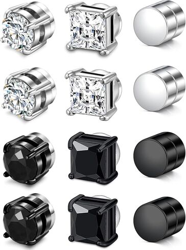SIISPRI Magnetic Stud Earrings for Women Men Clip on Stud Earring Hypoallergenic Fake Earring Unisex Non Piercing CZ Halo Studs Diamond Earrings,Men's Aretes de lman in Saudi Arabia