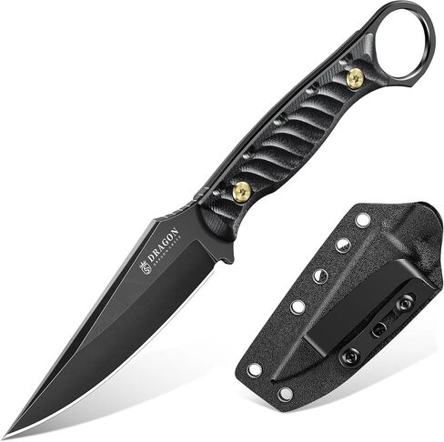 سكين دراجون كريك ذو الشفرة الثابتة - سكين النجاة في الهواء الطلق مع غمد للتخييم والمشي لمسافات طويلة كهدية للرجال باللون الرمادي in Kuwait