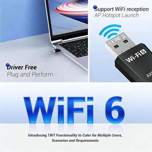 محول USB WiFi 6 لأجهزة الكمبيوتر المكتبية والكمبيوتر المحمول، نطاق مزدوج 900 ميجا بت في الثانية 2.4/5 جيجا هرتز، توصيل وتشغيل بحجم نانو، Windows 11/10 بدون برنامج تشغيل، إعادة توصيل 7 أجهزة في وقت واحد in Saudi Arabia