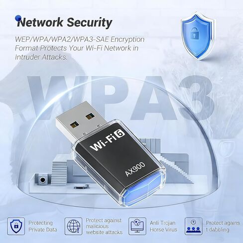 محول USB WiFi 6 لأجهزة الكمبيوتر المكتبية والكمبيوتر المحمول، نطاق مزدوج 900 ميجا بت في الثانية 2.4/5 جيجا هرتز، توصيل وتشغيل بحجم نانو، Windows 11/10 بدون برنامج تشغيل، إعادة توصيل 7 أجهزة في وقت واحد in Saudi Arabia