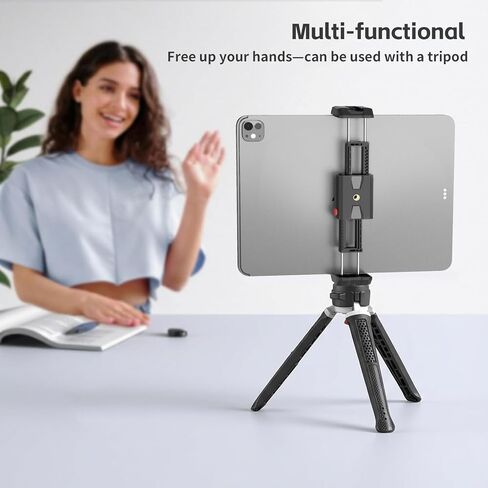 حامل ثلاثي الأرجل لجهاز iPad والهاتف، حامل مزدوج الأغراض للهاتف والكمبيوتر اللوحي مع مشبك قابل للتعديل، متوافق مع الأجهزة حتى 12.9 بوصة، برغي 1/4 بوصة يناسب iPad Pro 12.9، Air Mini 3/4، Galaxy Tab، عصا سيلفي in Kuwait