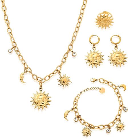 5Pcs Gold Jewelry for Women, 18K Gold Plated Women's Jewelry Set Includes Necklace, Bracelet, Ring, Earrings Jewelry Pack Gifts for Valentines Day/Party/Anniversary in Saudi Arabia