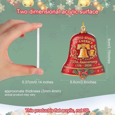 United States 250th Anniversary Bell Ornament, Flat Acrylic USA 250 Years Liberty Bell Pendant Patriotic Commemorative Christmas Tree Hanging Decor Collectors Gift (Style 2) in Saudi Arabia