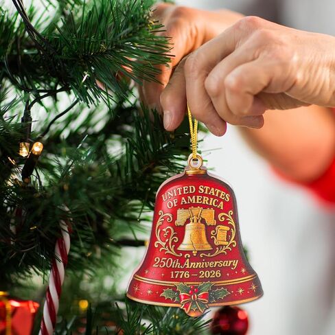 United States 250th Anniversary Bell Ornament, Flat Acrylic USA 250 Years Liberty Bell Pendant Patriotic Commemorative Christmas Tree Hanging Decor Collectors Gift (Style 2) in Saudi Arabia