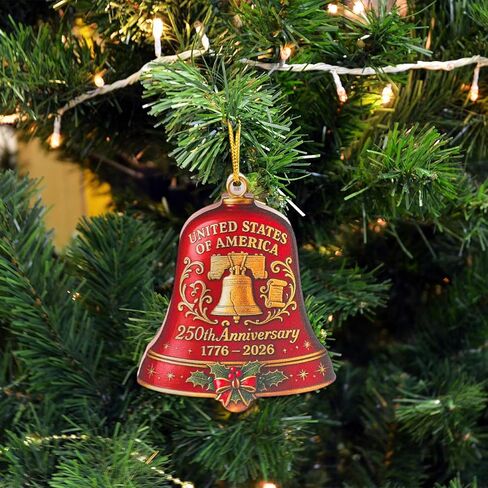 United States 250th Anniversary Bell Ornament, Flat Acrylic USA 250 Years Liberty Bell Pendant Patriotic Commemorative Christmas Tree Hanging Decor Collectors Gift (Style 2) in Saudi Arabia