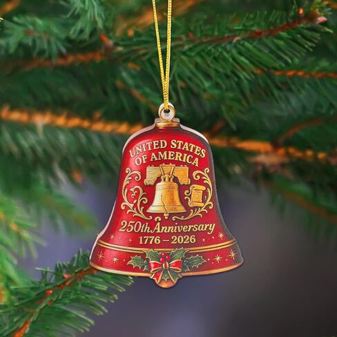 United States 250th Anniversary Bell Ornament, Flat Acrylic USA 250 Years Liberty Bell Pendant Patriotic Commemorative Christmas Tree Hanging Decor Collectors Gift (Style 2) in Saudi Arabia