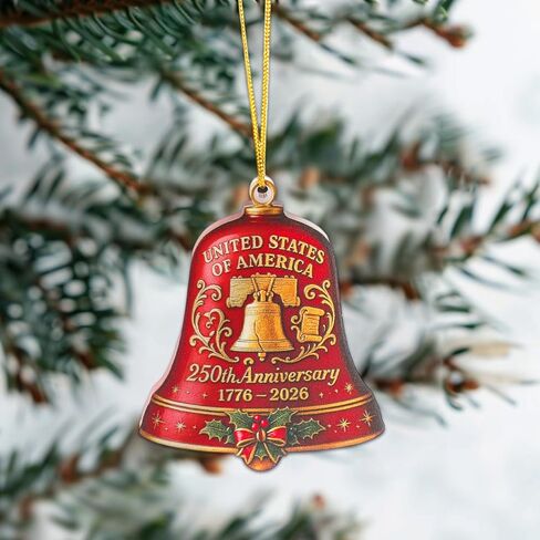 United States 250th Anniversary Bell Ornament, Flat Acrylic USA 250 Years Liberty Bell Pendant Patriotic Commemorative Christmas Tree Hanging Decor Collectors Gift (Style 2) in Saudi Arabia
