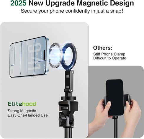 elitehood Magsafe Tripod Mount Adapter with 1/4" Screw & Hot Shoe, Lightweight Compact Cell Phone Tripod Mount for Camera, iPhone Camera Holder with Dual Hinges for iPhone 17 16 15 14 13 Series in Saudi Arabia