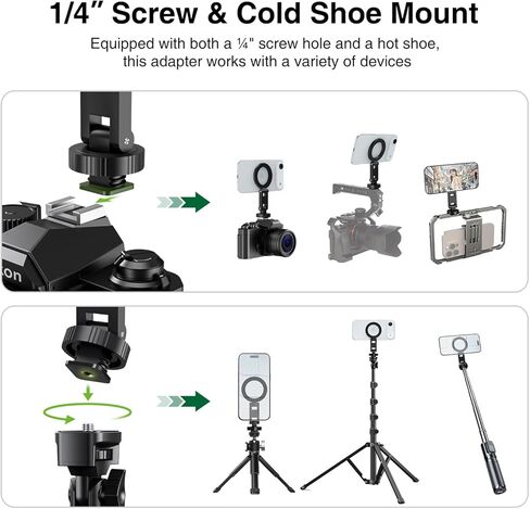elitehood Magsafe Tripod Mount Adapter with 1/4" Screw & Hot Shoe, Lightweight Compact Cell Phone Tripod Mount for Camera, iPhone Camera Holder with Dual Hinges for iPhone 17 16 15 14 13 Series in Saudi Arabia