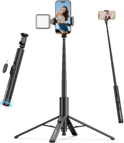 ULANZI MT86 60" Automatic Phone Tripod Stand with Bluetooth Remote, Adjustable Auto‑Open Selfie Stick for iPhone Android, Portable Extendable Travel Tripod for Selfie/Vlogging, Black in Saudi Arabia