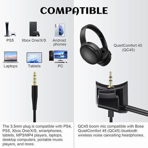 ميكروفون Zosvoses QC45 متوافق مع سماعات الرأس Bose QuietComfort 45 (QC45) بلوتوث اللاسلكية المانعة للضوضاء لأجهزة الكمبيوتر والكمبيوتر المحمول وPS4 وPS5 وXbox One/X/S in Saudi Arabia