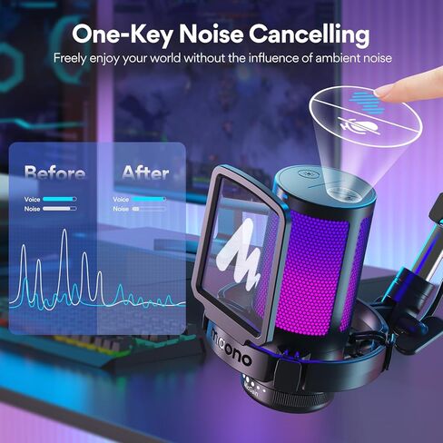 ميكروفون USB للألعاب من MAONO مع سماعات رأس، ميكروفون مكثف لإلغاء الضوضاء مع كتم الصوت، كسب، مراقبة البث، البودكاست، تويتش، يوتيوب، ديسكورد، الكمبيوتر الشخصي، الكمبيوتر، DGM20S، MH601 in Saudi Arabia