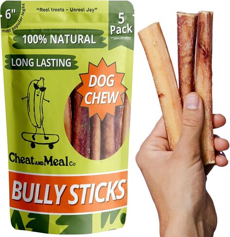 Bully Sticks for Medium Dogs, (6 Inch, 10 Count), Single Ingredient, 100% Grass-Fed Beef Pizzle for Medium and Large Dogs - Rawhide-Free, Grain-Free, Natural Long-Lasting Chews in Saudi Arabia