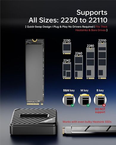 قارئ M.2 NVMe SATA SSD مع صندوق تخزين، محول M2 إلى USB A إلى C بسرعة 10 جيجابت في الثانية لمحركات PCIE NGFF الخارجية، محطة إرساء خالية من الأدوات تدعم 22110 2280 2260 2242 2230 استعادة نقل البيانات in Saudi Arabia