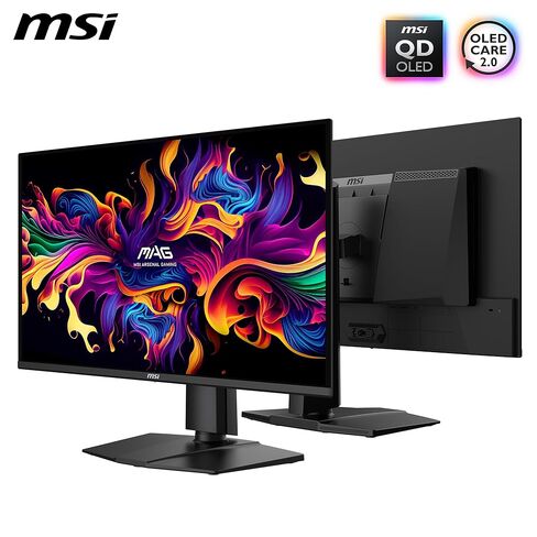 شاشة ألعاب msi MAG 274QP QD-OLED X24 مقاس 27 بوصة 2560 × 1440 (QHD)، 240 هرتز، مزامنة تكيفية، HDMI، منفذ DisplayPort، قابل للتركيب على VESA، إمالة، ارتفاع قابل للتعديل، مكبر صوت، 0.03 مللي ثانية، أسود in Kuwait