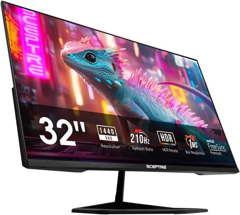 شاشة الألعاب Scepter الجديدة مقاس 32 بوصة 2K QHD Prime 2560 x 1440 حتى 210 هرتز sRGB 115% 1 مللي ثانية DisplayPort HDMI Type-C مكبرات صوت مدمجة، أسود آلي 2026 ((سلسلة E325B-QW200D) in Kuwait