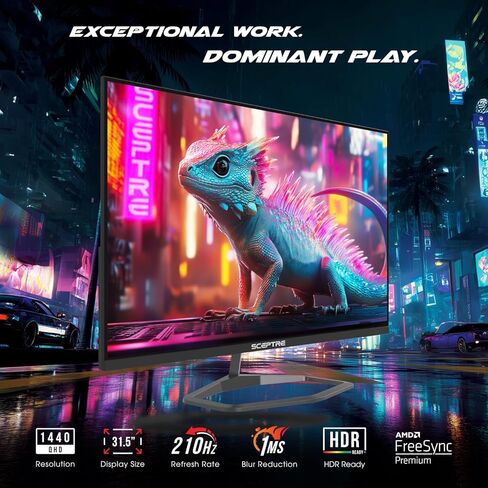 شاشة الألعاب Scepter الجديدة مقاس 32 بوصة 2K QHD Prime 2560 x 1440 حتى 210 هرتز sRGB 115% 1 مللي ثانية DisplayPort HDMI Type-C مكبرات صوت مدمجة، أسود آلي 2026 ((سلسلة E325B-QW200D) in Kuwait