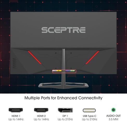 شاشة الألعاب Scepter الجديدة مقاس 32 بوصة 2K QHD Prime 2560 x 1440 حتى 210 هرتز sRGB 115% 1 مللي ثانية DisplayPort HDMI Type-C مكبرات صوت مدمجة، أسود آلي 2026 ((سلسلة E325B-QW200D) in Kuwait