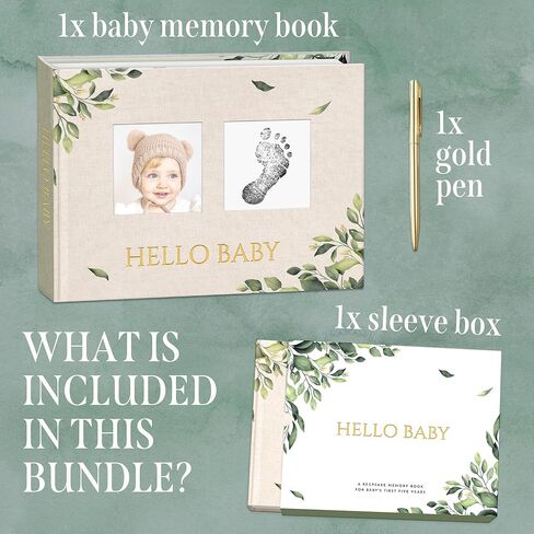Keepsake Baby Memory Book, Milestone Book for Baby with Golden Pen and mat paper hardcover box. Gender Neutral Keepsake Memory Book for Baby Boy or Girl, Baby Book with 120 Inner Pages. in Saudi Arabia