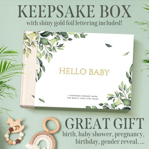 Keepsake Baby Memory Book, Milestone Book for Baby with Golden Pen and mat paper hardcover box. Gender Neutral Keepsake Memory Book for Baby Boy or Girl, Baby Book with 120 Inner Pages. in Saudi Arabia