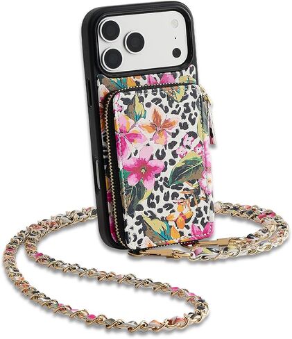 ZVE for iPhone 17 Pro Max Wallet Case Crossbody, Zipper Phone Cover with Chain Wrist Strap RFID Blocking for 6.9" Flower in Saudi Arabia