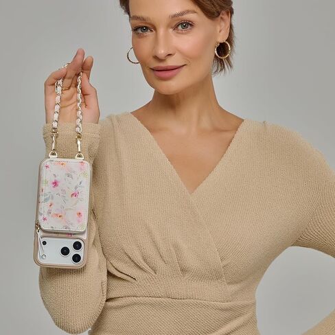 ZVE for iPhone 17 Pro Max Wallet Case Crossbody, Zipper Phone Cover with Chain Wrist Strap RFID Blocking for 6.9" Flower in Saudi Arabia