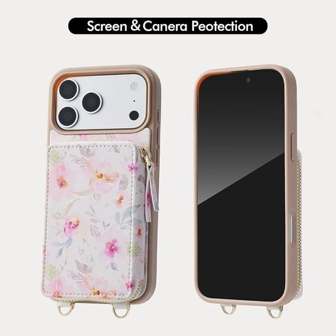 ZVE for iPhone 17 Pro Max Wallet Case Crossbody, Zipper Phone Cover with Chain Wrist Strap RFID Blocking for 6.9" Flower in Saudi Arabia