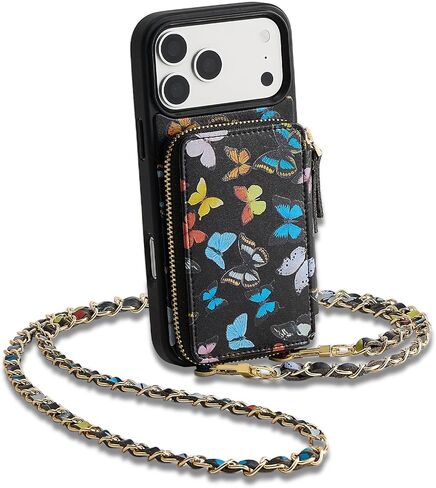 ZVE for iPhone 17 Pro Max Wallet Case Crossbody, Zipper Phone Cover with Chain Wrist Strap RFID Blocking for 6.9" Flower in Saudi Arabia