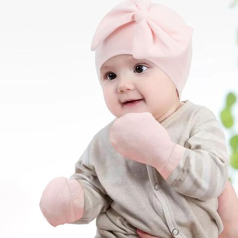 مجموعة من 2 قبعات وجوارب وقفازات للأطفال حديثي الولادة، جوارب قطنية لحديثي الولادة من البنات والأولاد in Kuwait