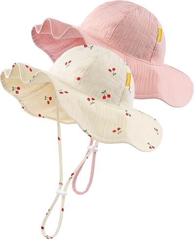 HONGTEYA Baby Sun Hat Muslin Toddler Bucket Hat for Girls Boys Infant Wide Brim Sun Protection UPF 50+ in Saudi Arabia