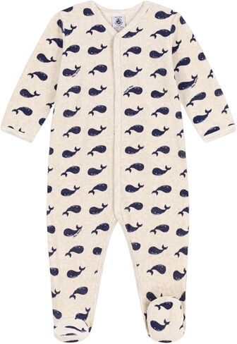 Petit Bateau BOYS NAVY WHALE PATTERNED VELOUR FOOTIE SIZES 1-9 MONTHS in Saudi Arabia