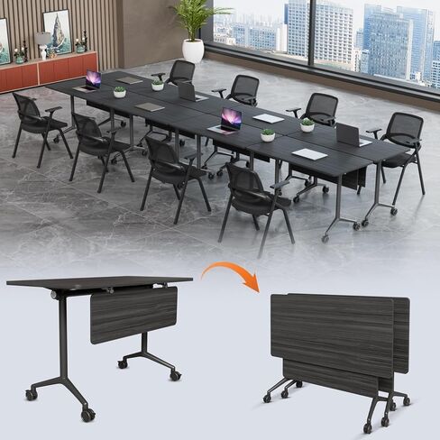 4 Pack Conference Room Table,Large Folding Conference Table with Wheels,55 in Flip-Top Mobile Training Tables for Office Meeting Classroom Seminar (4, White Walnut, 47in) in Kuwait