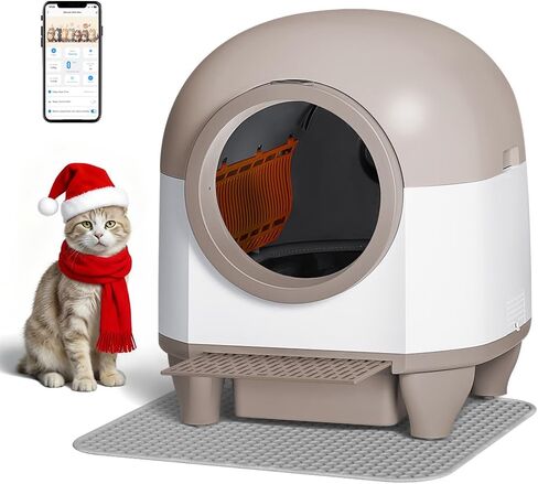 GUNJI Automatic Self-Cleaning Litter Box, 90L Large Capacity for Multiple Cats - APP Controlled with Safety Protection, Included Litter Mat & 1 Roll Garbage Bags (Gray) in Saudi Arabia