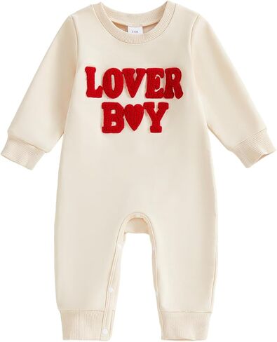 KMBANGI Newborn Baby Boy Valentines Day Romper Lover Boy Jumpsuit Long Sleeve Embroidered Bodysuit Sweatshirt Spring Clothes in Saudi Arabia