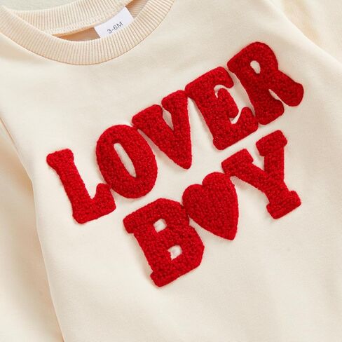 KMBANGI Newborn Baby Boy Valentines Day Romper Lover Boy Jumpsuit Long Sleeve Embroidered Bodysuit Sweatshirt Spring Clothes in Saudi Arabia