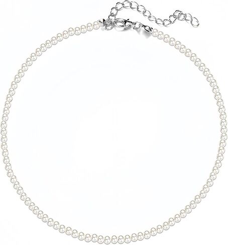Pearl Necklace 4MM Dainty Round Imitation Pearl Necklaces,White Pearls Choker Necklace for Women Bridesmaid Wedding Jewelry Gifts in Saudi Arabia