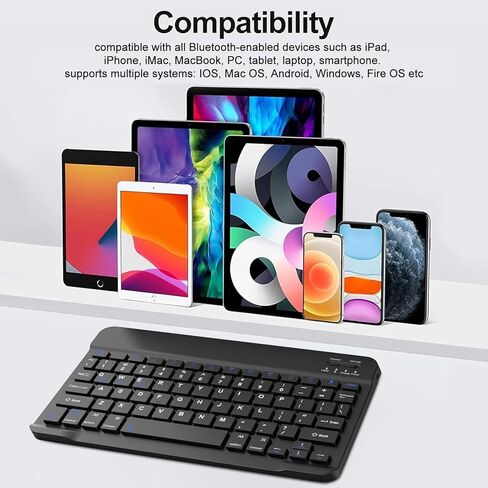 Detachable Wireless Bluetooth Keyboard Lightweight Slim & Long Battery for iOS iPad, iPad Pro, iPad Air, Mac, Android Tablet Samsung Galaxy, Xiaomi Pad 5, Huawei, Lenovo in Kuwait